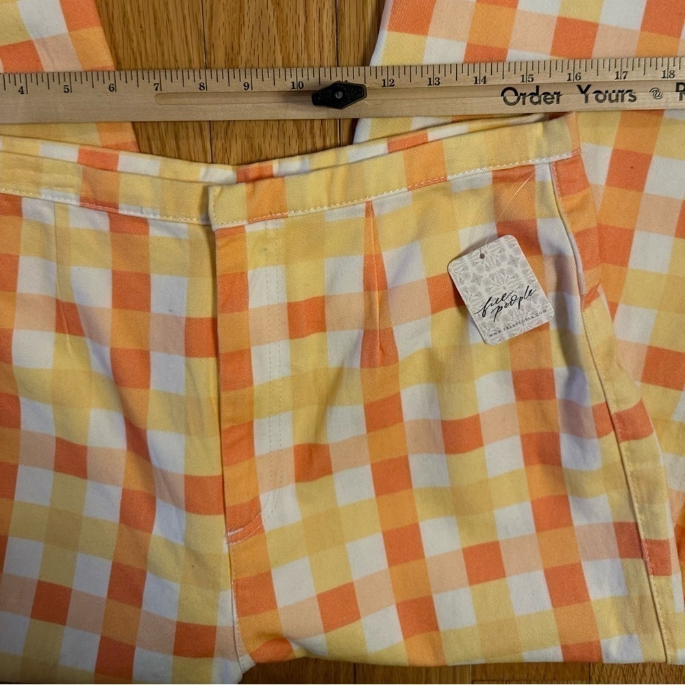 Free People She's All That Plaid Crop High Waist Pants Orange Yellow Sz 12 New - Picture 8 of 10